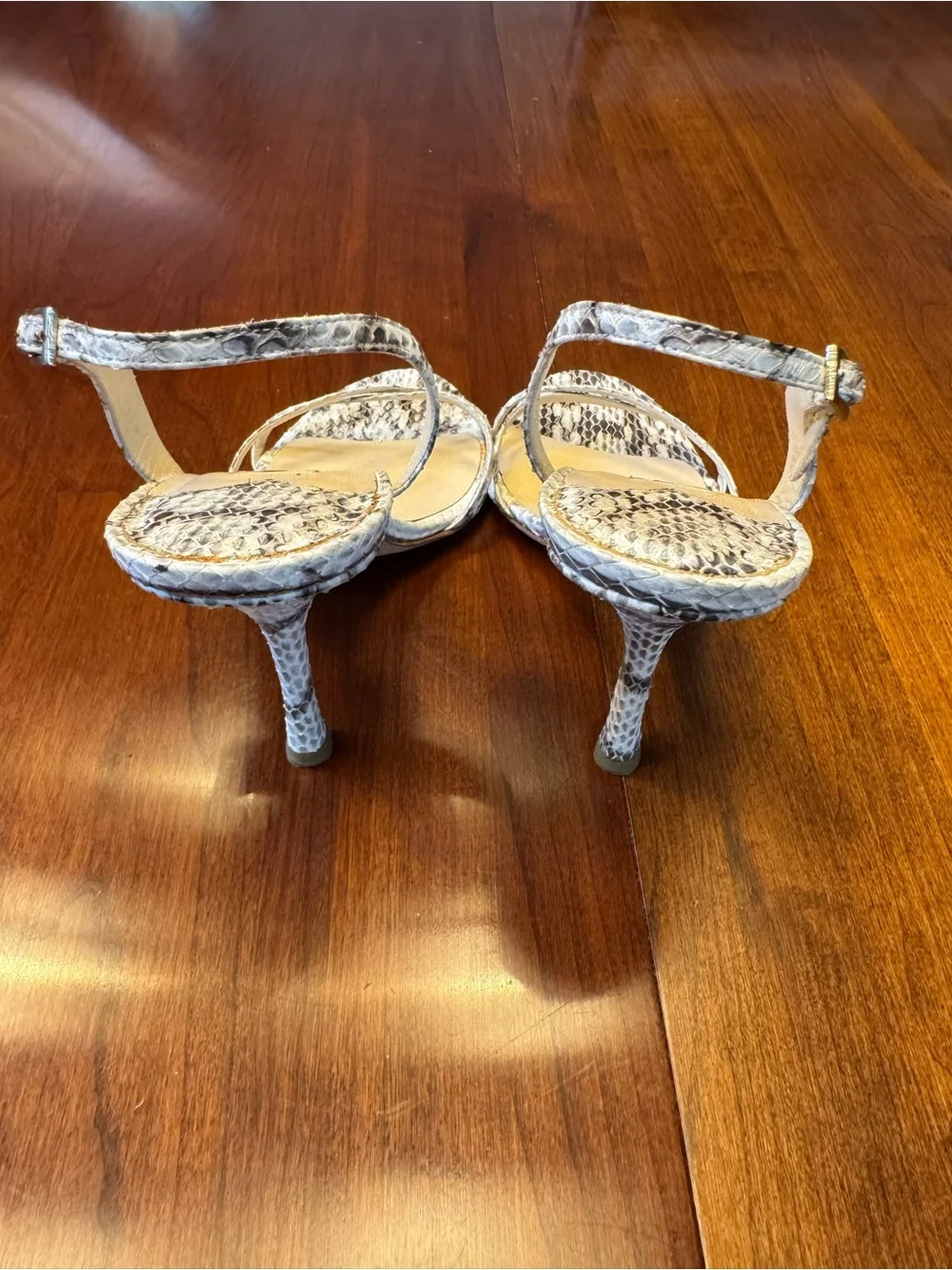 Jimmy Choo White Snake-Print Slingback Heels
